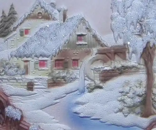 Farbig bedruckter Karton Motiv „Winterlandschaft mit Mühle“ Verkaufsständer