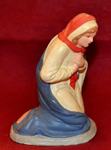 Krippenfigur,betende Hl.Maria,Papiermasche,bemalt,ca.1950,Höhe 9,0  cm,