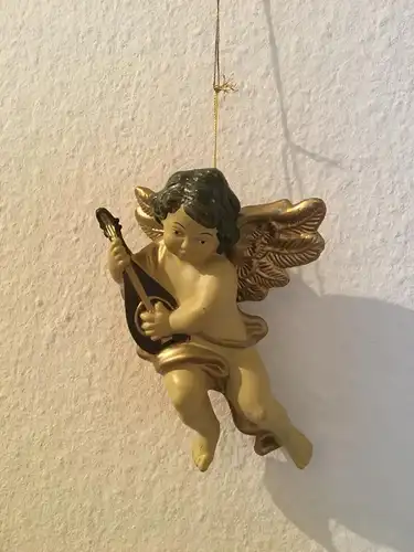 Weihnachtsschmuck, Engel mit Mandoline, aus Plastik, 20 Jhdt