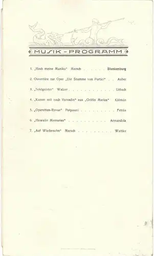 Norddeutscher Lloyd Bremen – Speisekarte für Hauptmahlzeit und Musikprogramm