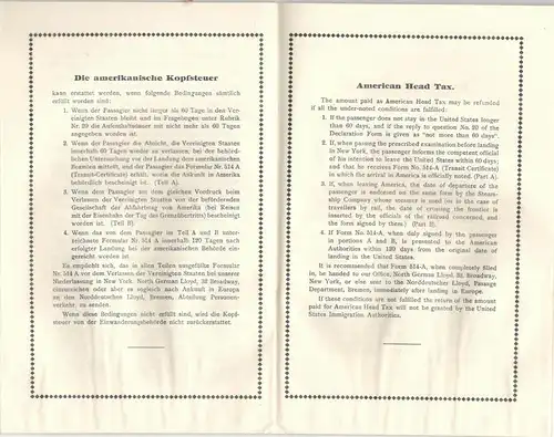 Norddeutscher Lloyd Bremen – Informationen zu einer Reise ab 18.9.1926