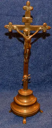 Kruzifix,Messing, Mitte 19.Jhdt,stark berieben,