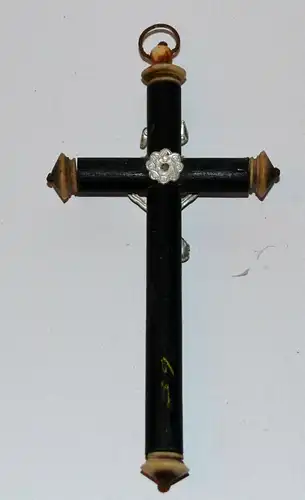 Kl. Kruzifix,Holz,schwarz,mit Metalldekoration19.Jhdt,guter Zustand,zum Umhängen