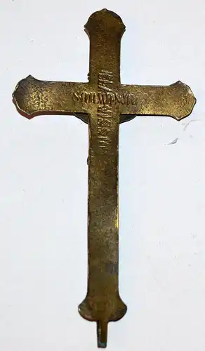 Kl. Kruzifix,Pilgerzeichen Souvenir "la Mission",Messing,19.Jhdt,zum Aufstecken
