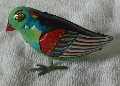 Blechspielzeug Vogel "Blue Bird" in Originalschachtel mit Federantrieb