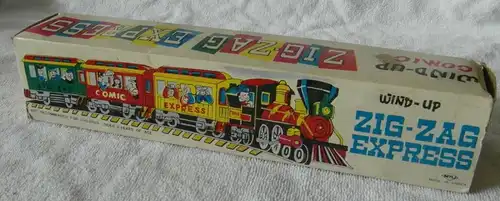 Blechspielzeug ZIG-ZAG Express - Lokomotive mit 3 Wagons zum Aufziehen