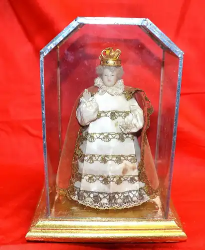 Weihnachten,segnende Madonna mit Krone im Glassturz,20.Jhdt,Wachskopf