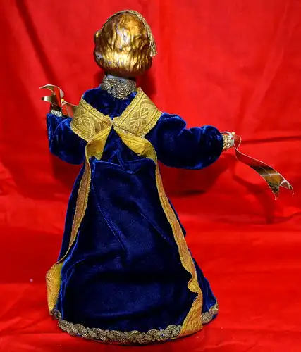 Weihnachten,Engel, Wachskopf,blaues Samtkleid,wohl um 1970