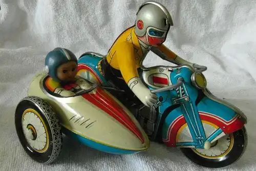 Blechspielzeug,Motorrad mit Seitenwagen im Originalkarton,Federaufzug