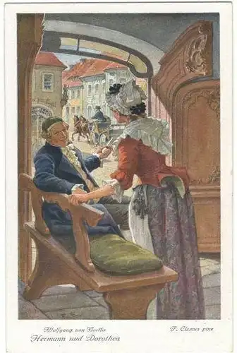 6 Ansichtskarten „Hermann und Dorothea“ komplett mit Hülle, ca. 1900