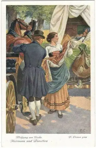 6 Ansichtskarten „Hermann und Dorothea“ komplett mit Hülle, ca. 1900