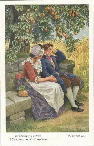 6 Ansichtskarten „Hermann und Dorothea“ komplett mit Hülle, ca. 1900