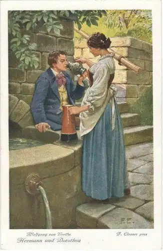 6 Ansichtskarten „Hermann und Dorothea“ komplett mit Hülle, ca. 1900