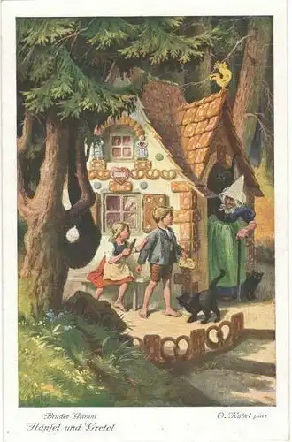 6 Ansichtskarten „Hänsel und Gretel“ komplett, ca. 1900 – Serie 125 3712-3717
