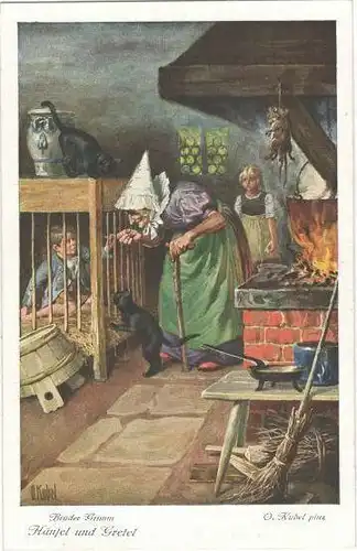 6 Ansichtskarten „Hänsel und Gretel“ komplett, ca. 1900 – Serie 125 3712-3717