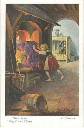 6 Ansichtskarten „Hänsel und Gretel“ komplett, ca. 1900 – Serie 125 3712-3717