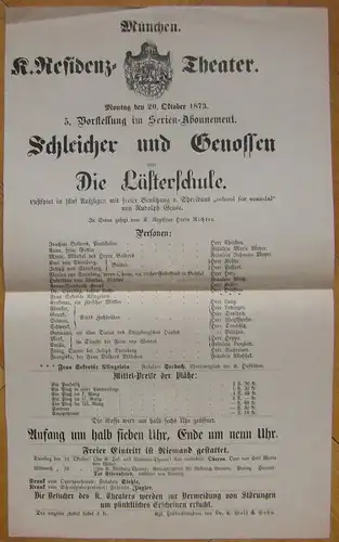 Theaterblatt Rudolph Genee:„Schleicher u.Genossen“ od. „Die Lästerschule“München