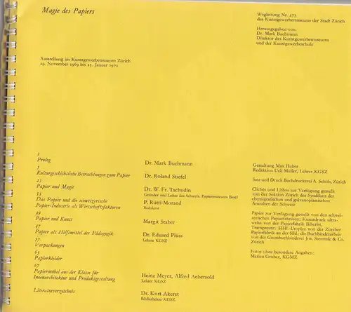 Magie des Papiers,Katalog,1969,Zürich Kunstgewerbemuseum