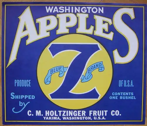 FRUIT / VEGETABLES LABLE WASHINGTON APPLES C. M. HOLTZINGER FRUIT CO.