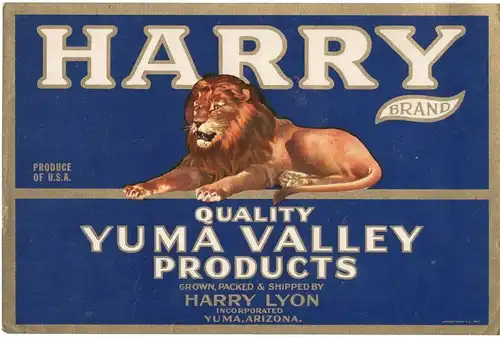 FRUIT / VEGETABLES LABEL HARRY QUALITY YUMA VALLEY PRODUCTS