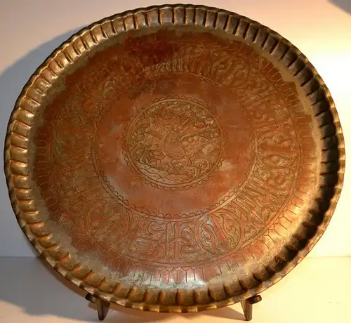 Arabisches Tablett/Platte,reich ornamentiert,wohl 19.Jhdt.Handarbeit,Kupfer,Zinn