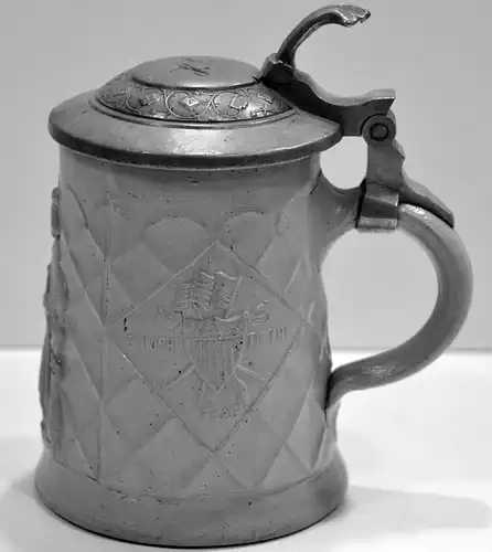 Bierkrug,gr.Steingut,Zinndeckel,USA,1860,Gambrinus u. Amerikanischer Bürgerkrieg