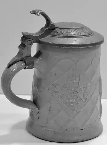 Bierkrug,gr.Steingut,Zinndeckel,USA,1860,Gambrinus u. Amerikanischer Bürgerkrieg