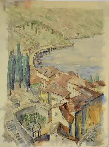 Aquarell ,Torbole am Gardasee auf Papier,signiert J. Siebenrock u. bezeichnet