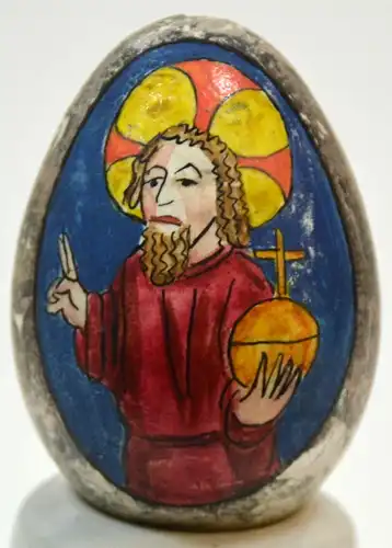 Osterei,Salvator Mundi,segnender Jesus Christus m. Kreuzkugel,handgemalt,19.Jhdt