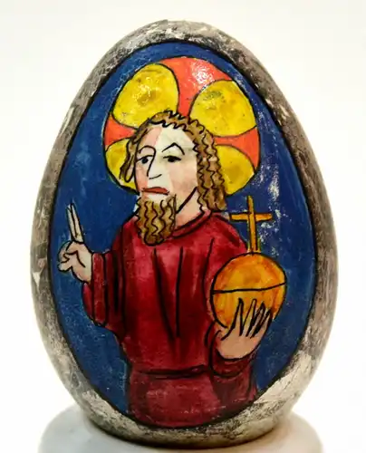 Osterei,Salvator Mundi,segnender Jesus Christus m. Kreuzkugel,handgemalt,19.Jhdt