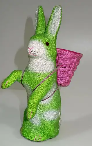 Osterhase,Ton,mit grünen und klaren Glaskugeln besetzt,ca.1960