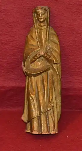 Holzfigur,Maria  Magdalena als Büßerin unter dem Kreuz,goldfarben,19.Jhdt