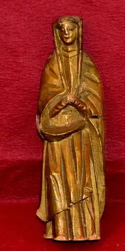 Holzfigur,Maria  Magdalena als Büßerin unter dem Kreuz,goldfarben,19.Jhdt