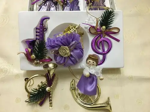 Weihnachtsschmuck, Kleine Musikinstrumenten, lila, 8 St,20.Jhdt
