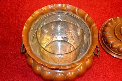 Bowle,Kupfer,verzinnt,um 1880,Handarbeit,Deckel u. Glaseinsatz,sehr dekorativ