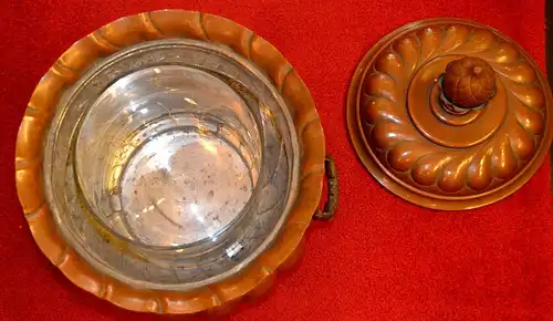 Bowle,Kupfer,verzinnt,um 1880,Handarbeit,Deckel u. Glaseinsatz,sehr dekorativ