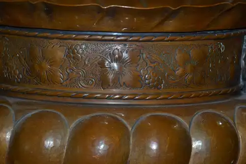 Bowle,Kupfer,verzinnt,um 1880,Handarbeit,Deckel u. Glaseinsatz,sehr dekorativ