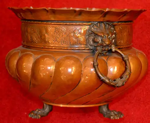 Bowle,Kupfer,verzinnt,um 1880,Handarbeit,Deckel u. Glaseinsatz,sehr dekorativ