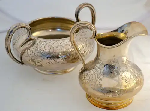Zuckerdose u. Milchkännchen,Elkington,versilbert,um 1900
