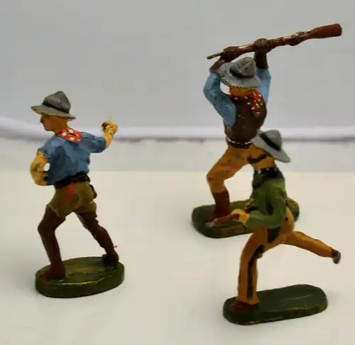 Elastolin,Massefiguren,3 Cowboys,wohl nach 1945