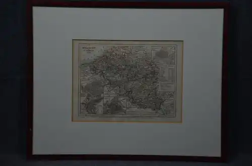 Landkarte Belgien u. Luxemburg, Kupferstich teilkoloriert, 1855
