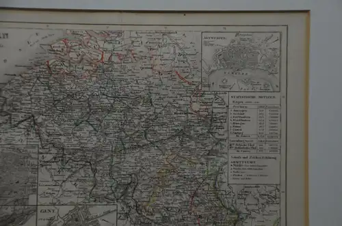 Landkarte Belgien u. Luxemburg, Kupferstich teilkoloriert, 1855