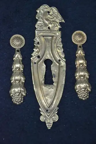 Zierornament, Schloßbeschlag für Schrank, Jugendstil, 3 teilig, Messing