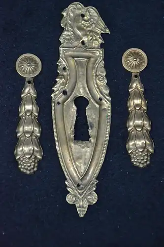 Zierornament, Schloßbeschlag für Schrank, Jugendstil, 3 teilig, Messing