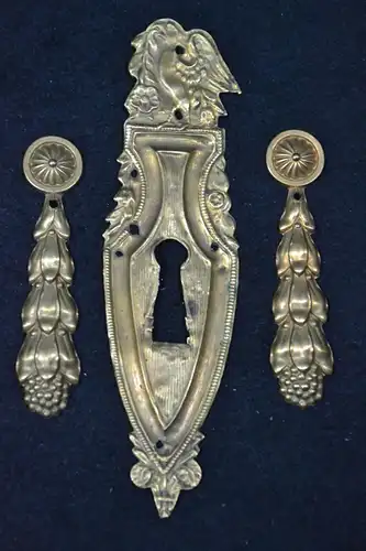 Zierornament, Schloßbeschlag für Schrank, Jugendstil, 3 teilig, Messing