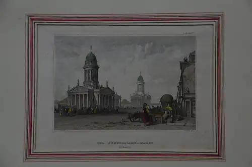 Stahlstich, koloriert, Gendarmenmarkt, Berlin, etwa 1820, Carse, Payne gest.