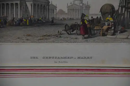 Stahlstich, koloriert, Gendarmenmarkt, Berlin, etwa 1820, Carse, Payne gest.