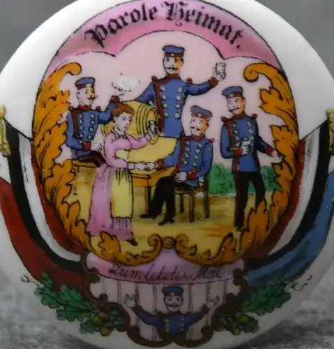 Porzellan, Krugdeckel, Parole Heimat - zum letzten mal, etwa 1914