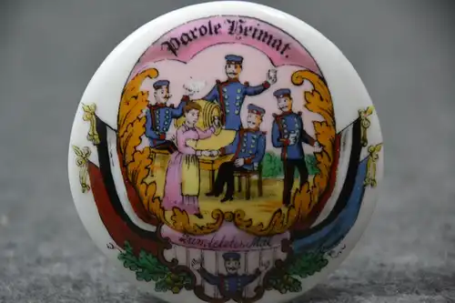 Porzellan, Krugdeckel, Parole Heimat - zum letzten mal, etwa 1914