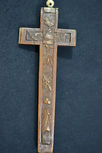 Schnitzerei, Reliquienkreuz, Jesus am Kreuz, Holz, Horn, Mitte 18. Jhdrt, barock